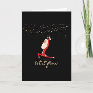 Let It Flow Yoga Santa Asana Gold Confetti Stars  Card
