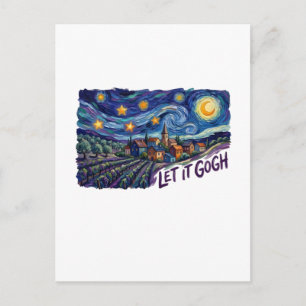 Let It Gogh" Features Gogh Painting Funny Pun Art Announcement Postcard