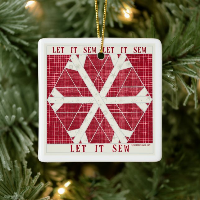 Let it SEW Quilt Porcelain Ornament RED (Tree)