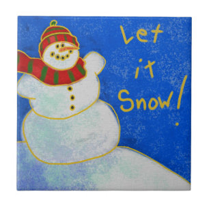 Let It Snow! Abstract Art Snowman Ceramic Tile