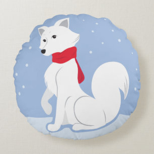 Let It Snow! (Arctic Fox) Round Cushion