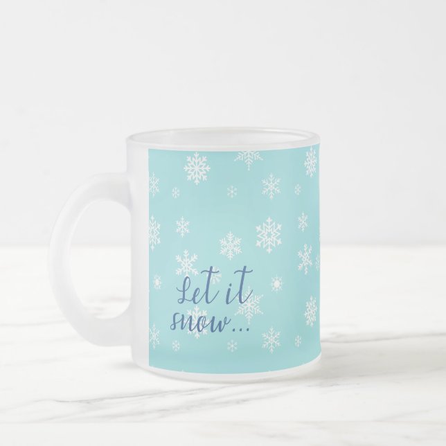 Let It Snow... Beautiful snowflake design Frosted Glass Coffee Mug (Left)