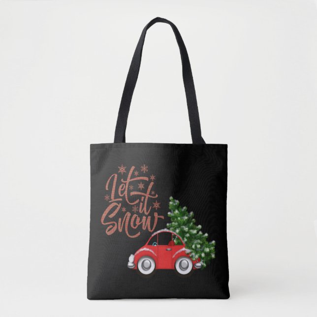 Let It Snow | Beetle Bug | Snow Pine Tree Tote Bag (Front)