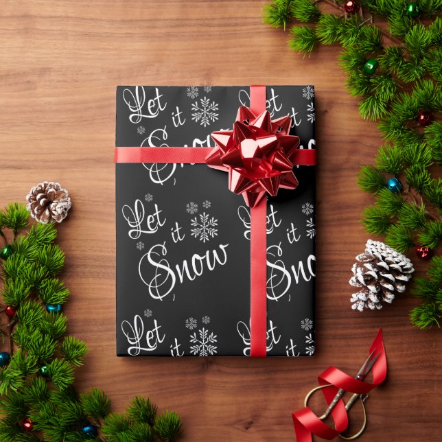 Let it Snow Black White  Snow Flake Christmas Wrapping Paper (Holiday Gift)