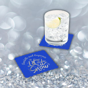 Let it Snow Blue and Silver Christmas Paper Coaster
