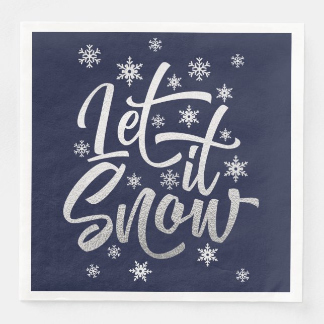 Let It Snow Blue and Silver Foil Party Paper Napkin (Front)