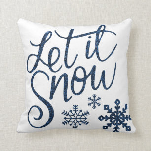 Let It Snow Blue Christmas Sparkle Pillow