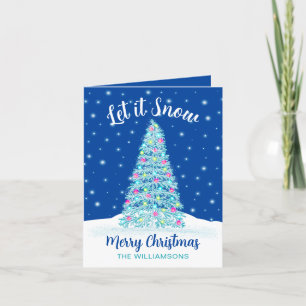 Let it Snow Blue Christmas Tree Holiday Card