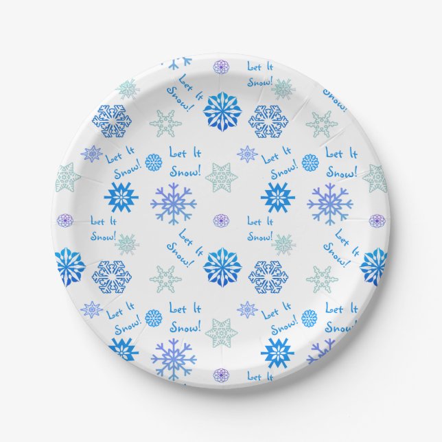 Let It Snow Blue Colour Choice Background Paper Plate (Front)