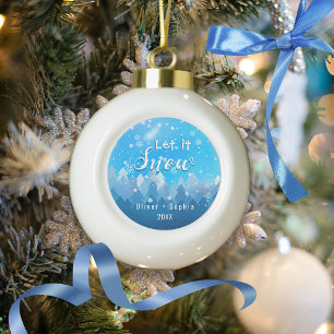Let it Snow Blue Crystal Ceramic Ball Christmas Ornament