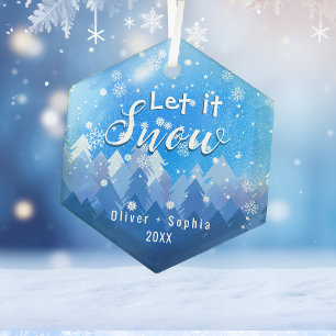Let it Snow Blue Crystal  Glass Tree Decoration