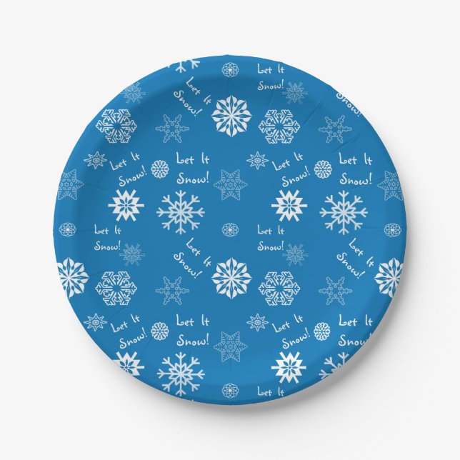 Let It Snow Blue Paper Plate (Front)