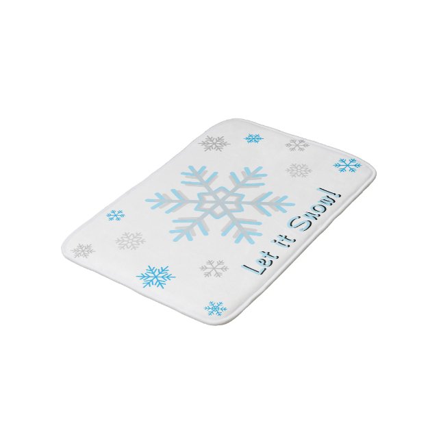 Let It Snow Blue Silver Gray Snowflakes Bath Mat (Angled)