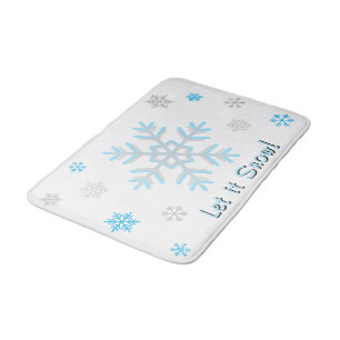 Let It Snow Blue Silver Grey Snowflakes Bath Mat