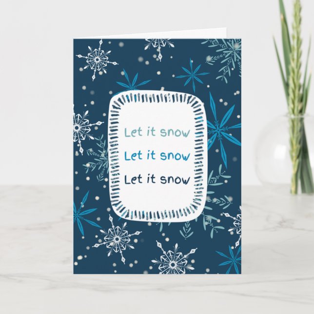 "Let it Snow" Blue Snowflake Non Photo Holiday Card (Front)