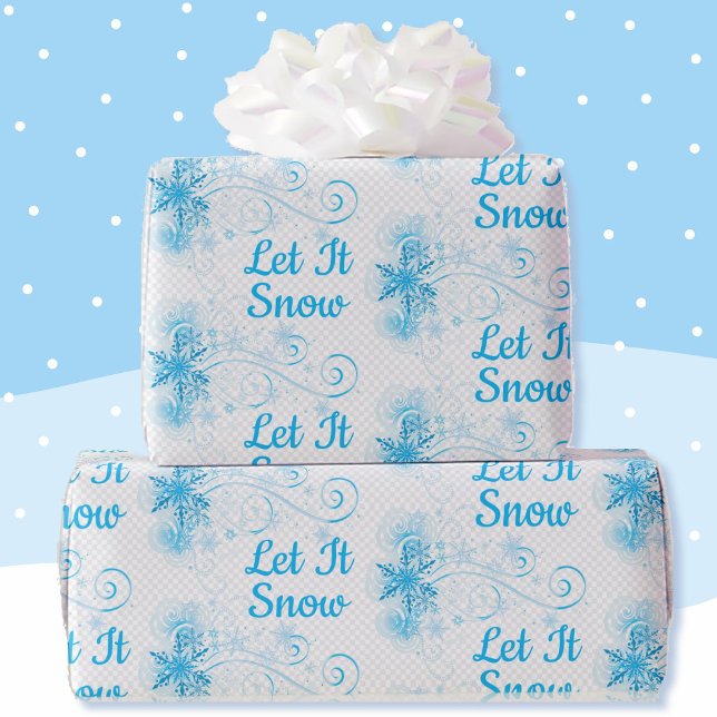 Let It Snow Blue Snowflake White Pattern Wrapping Paper (Creator Uploaded)
