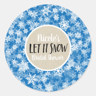 Let it Snow Blue Snowflakes Winter Holiday Favour Classic Round Sticker
