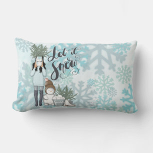 LET IT SNOW BLUE SNOWFLAKES WINTER WOMAN LUMBAR CUSHION