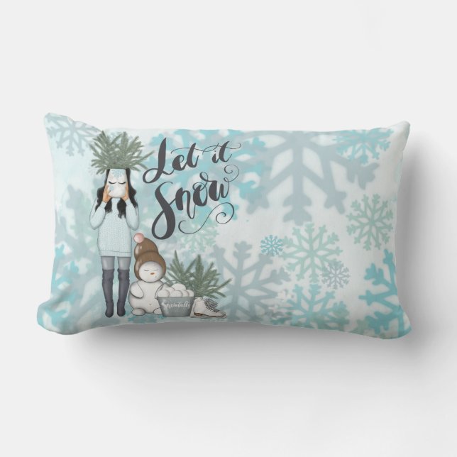 LET IT SNOW BLUE SNOWFLAKES WINTER WOMAN LUMBAR CUSHION (Front)