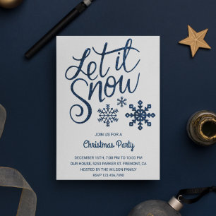 Let it Snow   Blue Sparkle Christmas Party Invite