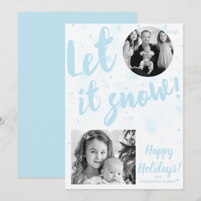 Let it Snow Blue White Simple Holiday Invitation (Front/Back)