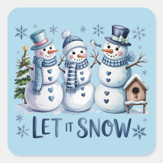 Let It Snow Buffalo Plaid Christmas Family Winter  Square Sticker (Front)