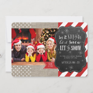 Let It Snow Burlap Stripes and Dots Photo Card