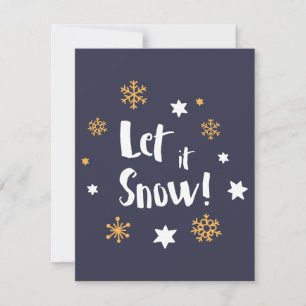 "Let it Snow!"  Calligraphy Christmas Blue Holiday Card