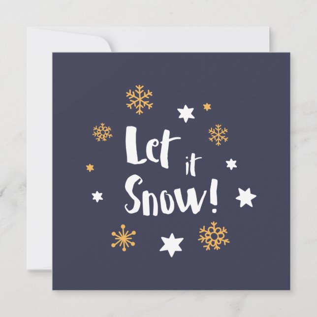 "Let it Snow!"  Calligraphy Christmas Blue Holiday Card (Front)