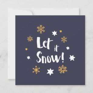 "Let it Snow!"  Calligraphy Christmas Blue Holiday Card
