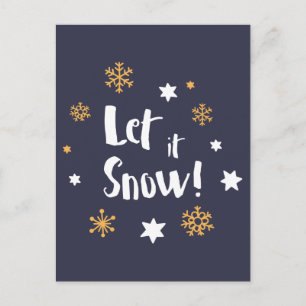 "Let it Snow!"  Calligraphy Christmas Blue Holiday Postcard