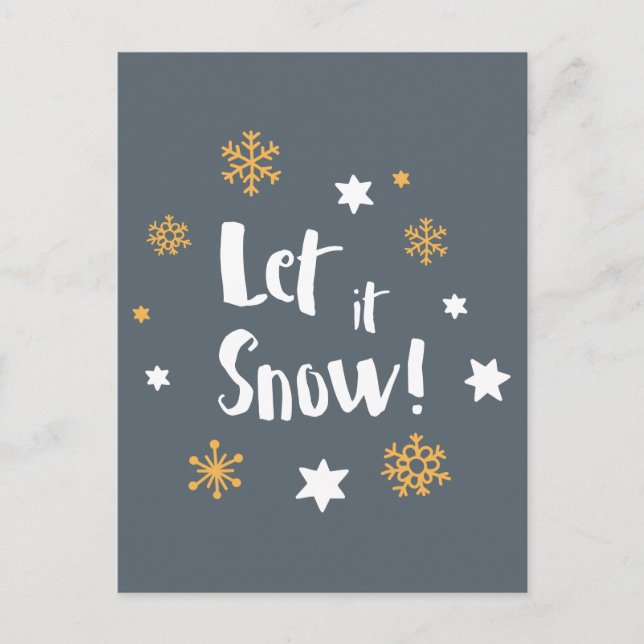 "Let it Snow!"  Calligraphy Christmas Modern Gray Holiday Postcard (Front)