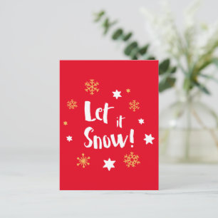 "Let it Snow!"  Calligraphy Christmas Modern Red Holiday Postcard