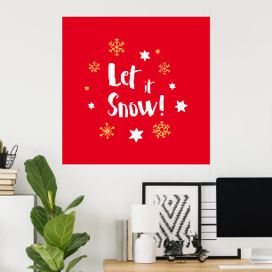 "Let it Snow!"  Calligraphy Christmas Red Poster