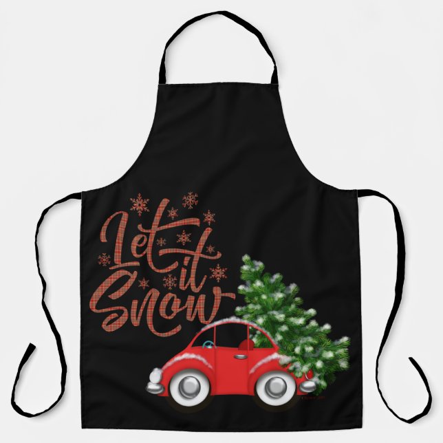 Let It Snow Car with Christmas Tree Apron (Front)