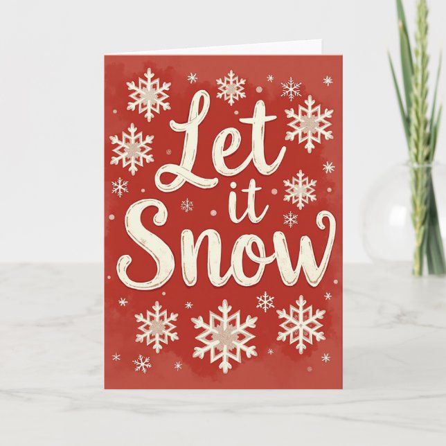 Let It Snow Christmas Card Glitter Snowflake (Front)