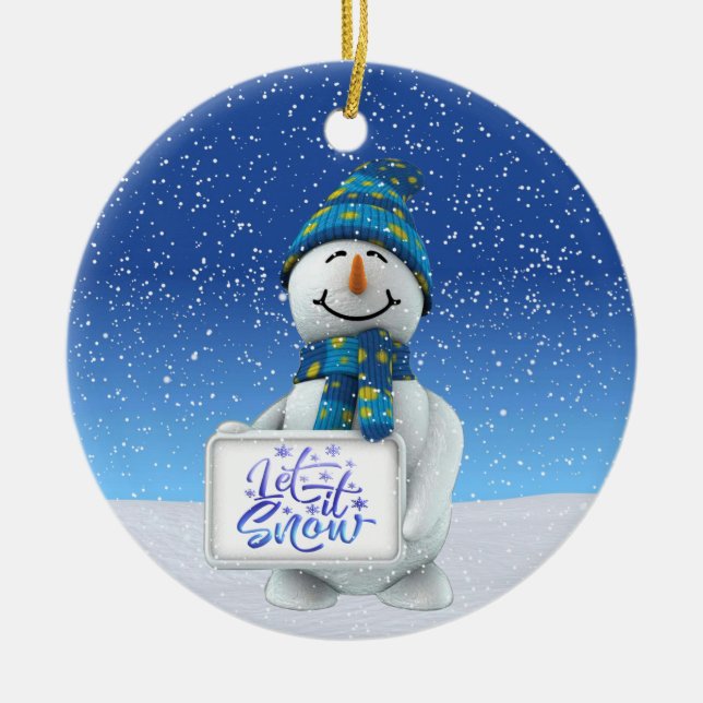 Let It Snow Christmas Ceramic Ornament (Front)