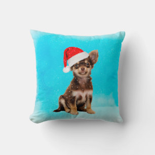 Let it Snow Christmas Chihuahua Dog Wearing Hat Cushion
