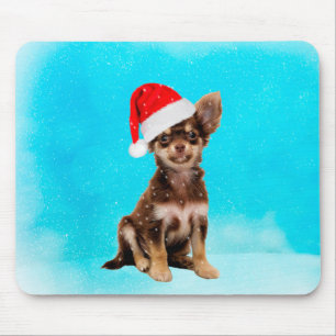 Let it Snow Christmas Chihuahua Dog Wearing Hat Mouse Mat