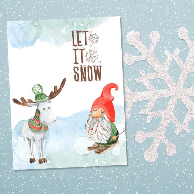 Let it Snow Christmas Gnome and Moose Holiday Card (Creator Uploaded)
