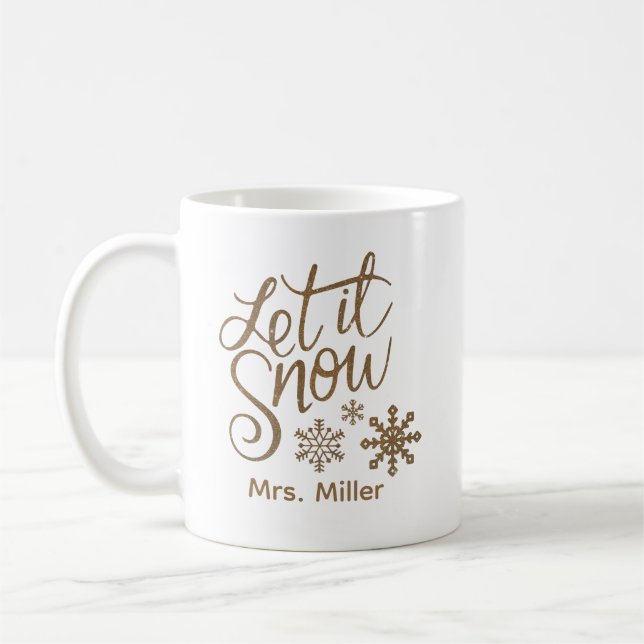 "Let it Snow" Christmas Gold Glitter Coffee Mug (Left)