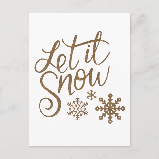 "Let it Snow" Christmas Gold Glitter Postcard (Front)