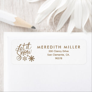 Let it Snow Christmas Gold Glitter Return Address