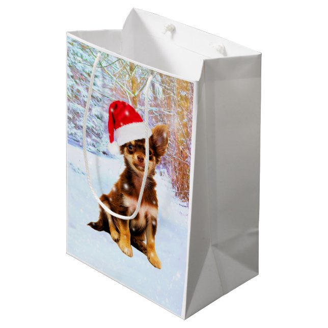 Let it Snow Christmas Holiday Chihuahua Dog Medium Gift Bag (Front Angled)