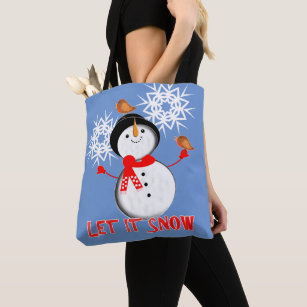 Let It Snow Christmas Holiday Season Cute Snowman Tote Bag