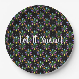 Let It Snow Christmas lights Paper Plate