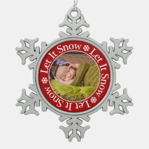 Let It Snow Christmas Photo Template Snowflake Snowflake Pewter Christmas Ornament