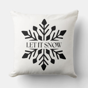 Let It Snow Christmas Snowflake Black White Cushion
