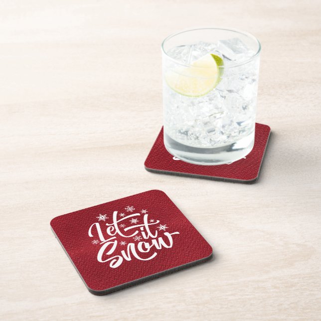 Let It Snow Christmas Typography Red/White ID951  Coaster (Right Side)