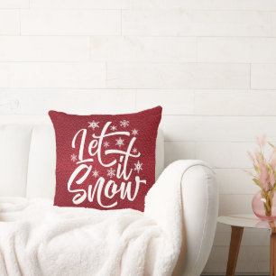 Let It Snow Christmas Typography Red/White ID951 Cushion
